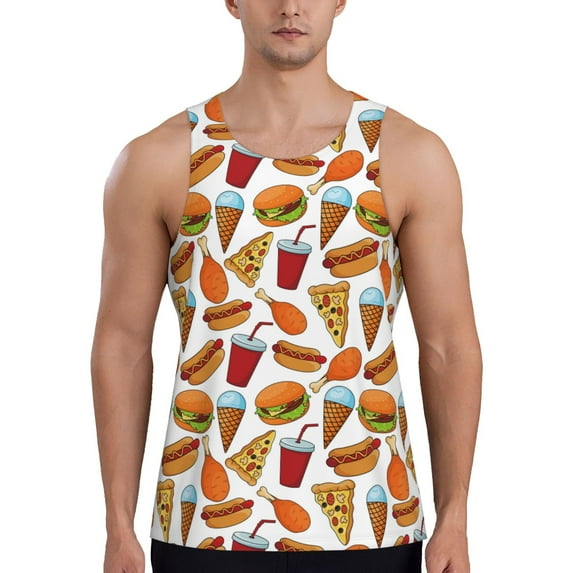 Rateoe Hot Dog Burger Pattern Sleeveless Gym Shirt Muscle Tee Breathable Workout Shirt Slim-Fit Tank Quick Dry Fit Muscle Tank Top Bodybuilding Sleeveless T Shirt-X-Large