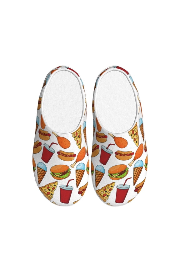 Hot Dog Burger Print Women's Men's Cotton Knit Slippers Lightweight Memory Foam Indoor House Shoes with Anti-Skid Sole-46/47