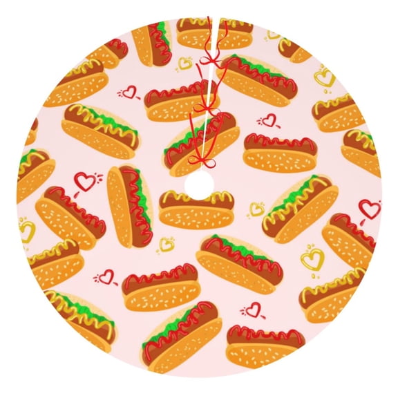 Rateoe Hot Dog In Heart Print Christmas Tree Skirt 48" for Xmas Holiday New Year Party Circle Tree Mat Ornaments Decoration