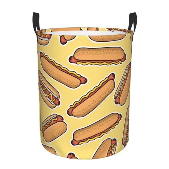 Rateoe Hot Dogs Pattern Round Laundry Hamper Basket, Tall Hamper Basket for Blanket Storage, Nursery Clothes Hamper for Laundry in Bedroom and College Dorm-Small