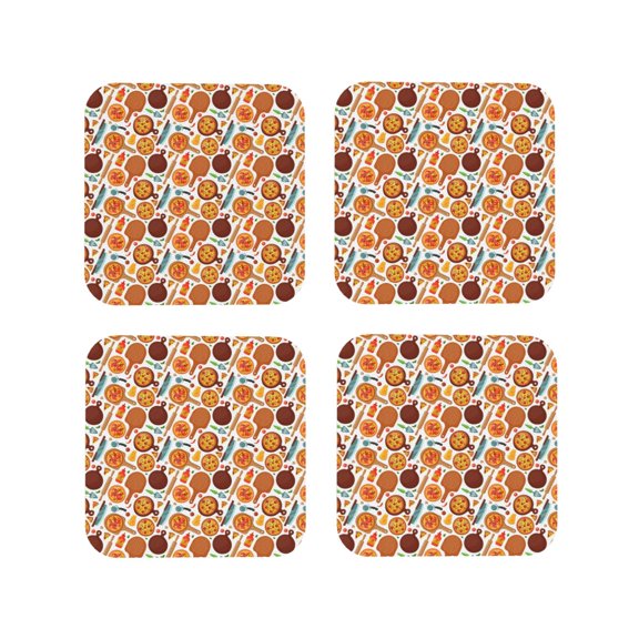 Rateoe Hot Fresh Pizza Drawing Drink Coasters Set of 4 Leather Coasters Spill Protection for Table Desk,Durable and Non Slip Leather Coaster ,4 Inches Drink Mats-Square