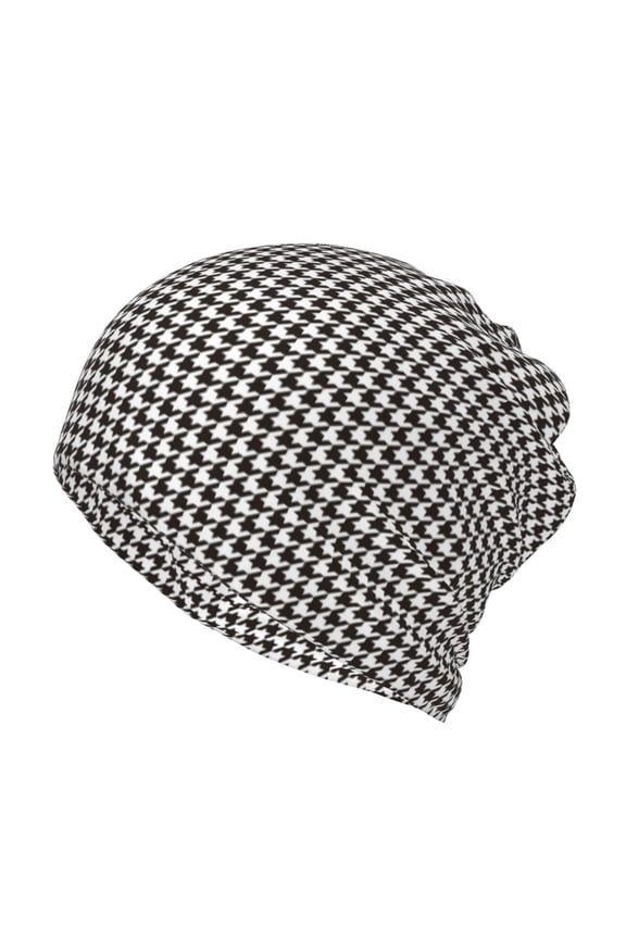 Houndstooth Black And White Cotton Slouchy Beanie Hat for Men/Women,Lightweight Oversize Large Thin Skull Cap Night Sleeping Cap