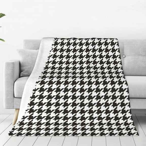Rateoe Houndstooth Black And White Print Fuzzy Fleece Throw Blanket Extra Large,Super Soft,Fluffy and Warm Blankets for Couch,Bed,All Season Use (40"x30")