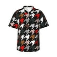 thumbnail image 1 of Rateoe Houndstooth Green Red Pattern Men’s Hawaiian Shirt – Short Sleeve Button-Down Tropical Beach Shirt, Lightweight & Breathable Casual Aloha Shirt with Pocket,X-Large, 1 of 7