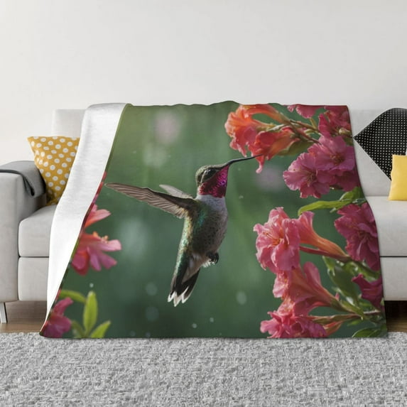 Rateoe Humming Bird 1 Pattern Flannel Throw Blanket, Ultra-soft Blanket for Bed, Couch, Car, Hypoallergenic Anti-pilling blanket-