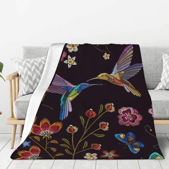 Rateoe Humming Bird Pattern Flannel Throw Blanket, Ultra-soft Blanket for Bed, Couch, Car, Hypoallergenic Anti-pilling blanket-40"x30"(Vertical)