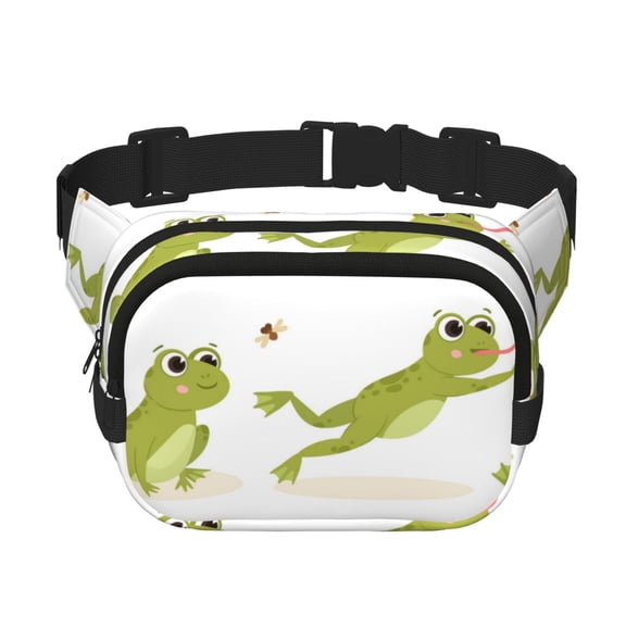 Rateoe Hunting Frog Print Fanny Pack Belt Bag for Women and Men, Square Double-Layer Waterproof Waist Pack with Adjustable Strap for Hiking, Jogging, Cycling
