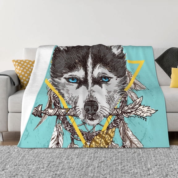 Rateoe Husky With Dreamcatcher Pattern Flannel Throw Blanket, Ultra-soft Blanket for Bed, Couch, Car, Hypoallergenic Anti-pilling blanket-80"x60"(Horizontal)