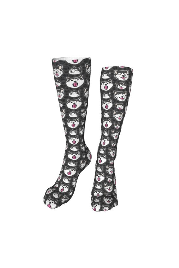 Husky print Women's Men's Novelty 20in Crew Socks Cotton Socks Knee High Socks for Walking,Running,Nurses,Pregnancy-One Size