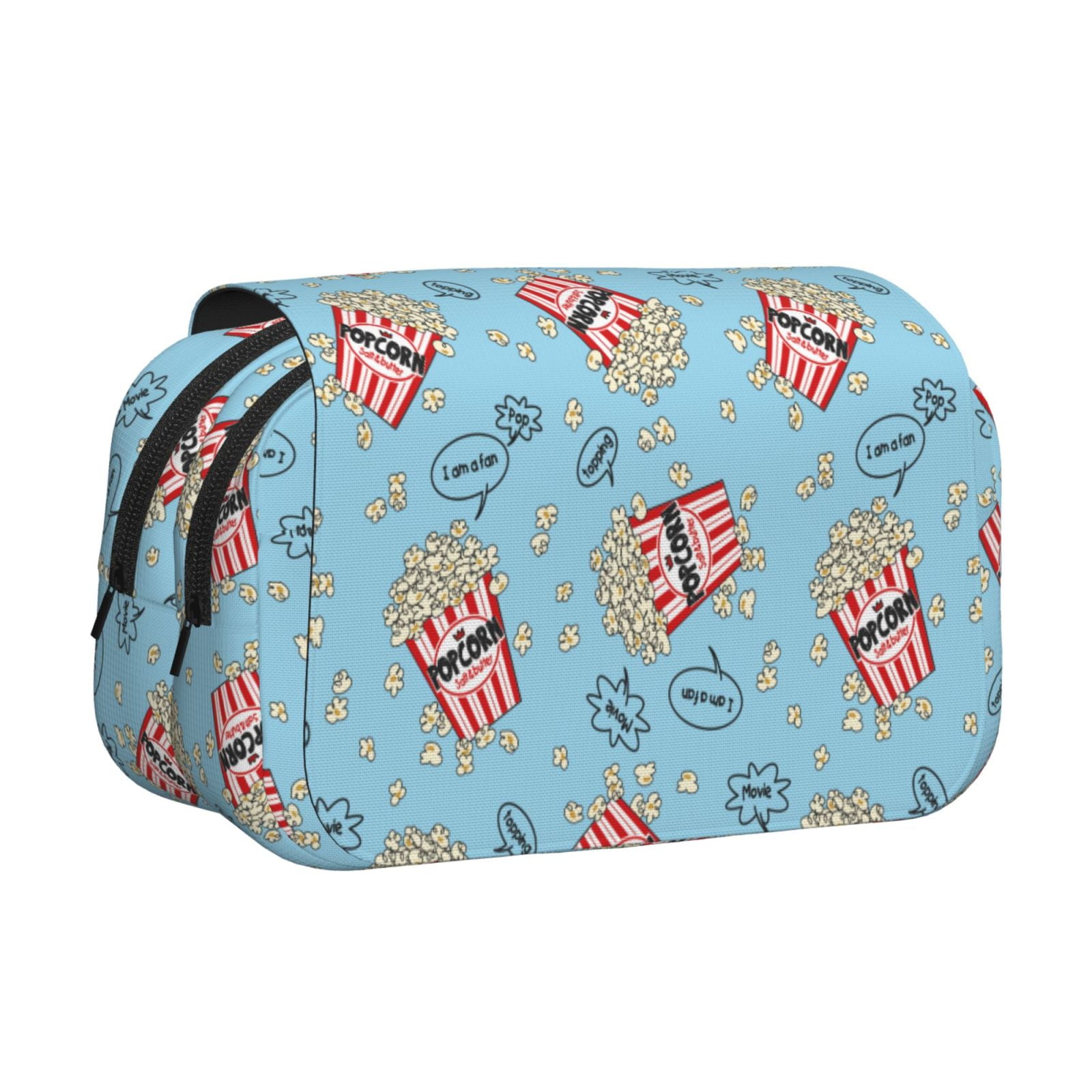Rateoe I Am A Fan Popcorn Pattern Double Clamshell Pen Case, Storage Organizer with Two Zipper Compartments– Holds Up to 50 Pencils & Pens