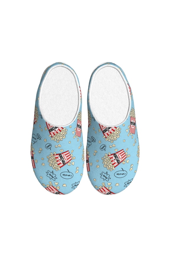 I Am A Fan Popcorn Print Women's Men's Cotton Knit Slippers Lightweight Memory Foam Indoor House Shoes with Anti-Skid Sole-46/47