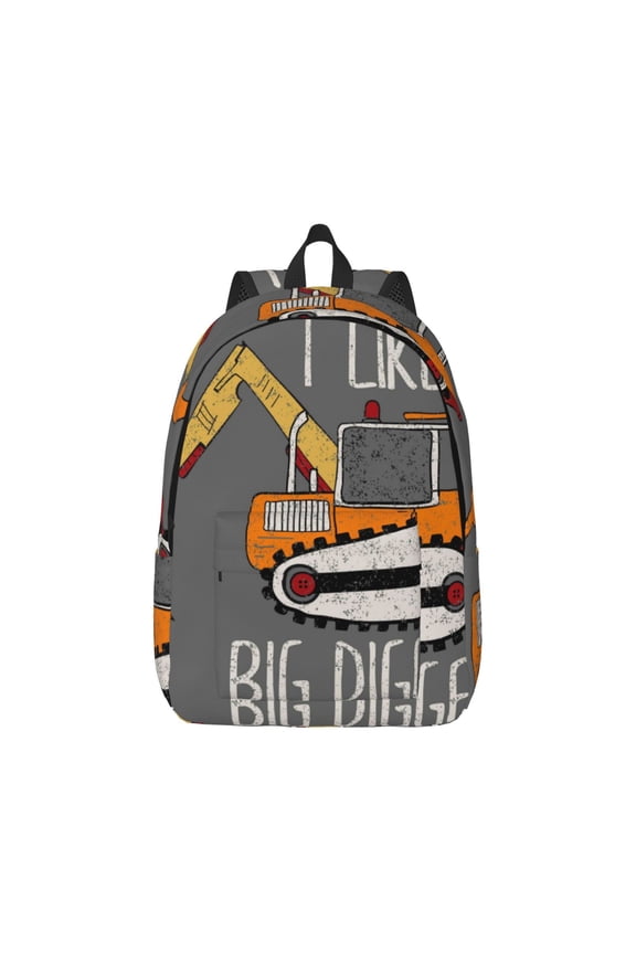 I Like Big Digger Pattern Canvas College Laptop Backpack,Travel Daypack,Durable Rucksack Travel Notebook Bag School Backpack Book Bag for Men Women-Medium