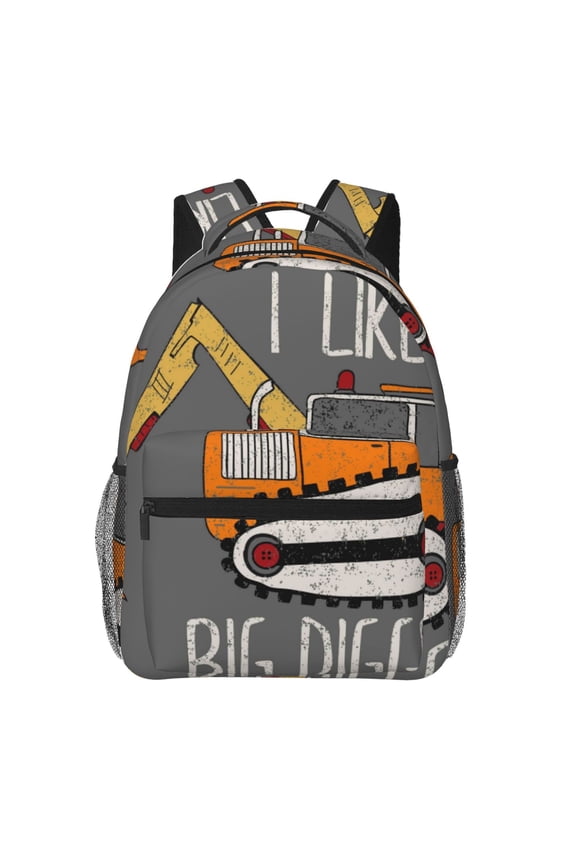 I Like Big Digger Pattern Casual Backpack for School, Work, Travel Adjustable Straps, Multiple Compartments Ergonomic Design, Fits Laptops and Tablets
