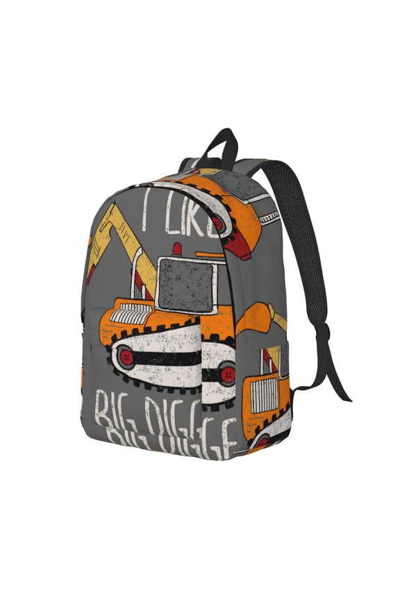 I Like Big Digger Pattern Durable Canvas Backpack for Men & Women – Stylish & Lightweight – Adjustable Straps, Multiple Pockets – Fits 15-17 Inch LaptopsSmall