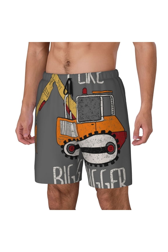 I Like Big Digger Pattern Men’s Swim Shorts with Compression Liner – Double-Layered Quick-Dry Swimwear, Comfortable & Stretchy Beach Shorts-XX-Large