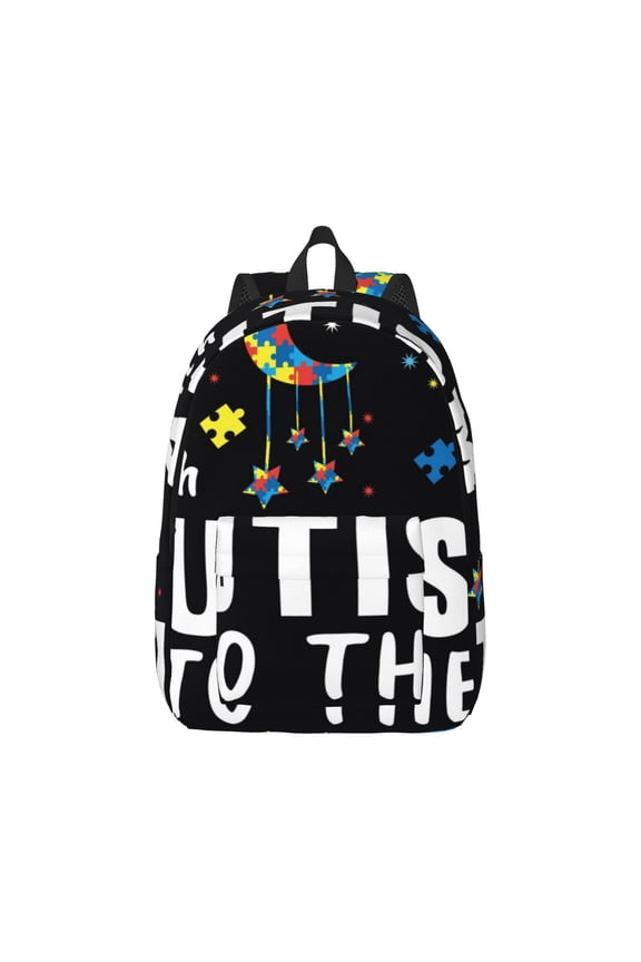 I Love With Autism To The Moon And Back Pattern Canvas College Laptop Backpack,Travel Daypack,Durable Rucksack Travel Notebook Bag School Backpack Book Bag for Men Women-Medium