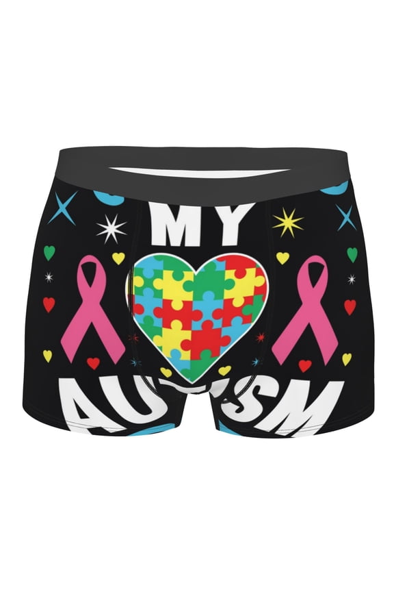 I Love My Autism Mens Boxer Briefs Poly Spandex Performance Boxer Briefs Underwear Hem Boxer Briefs - Large