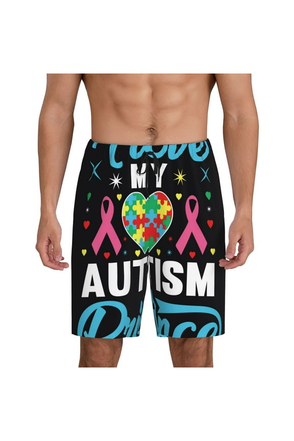 I Love My Autism Print Men's Lounge Shorts – Soft & Breathable Pajama Bottoms with Pockets, Elastic Waistband, Lightweight Sleepwear for Nightwear & Loungewear-3X-Large