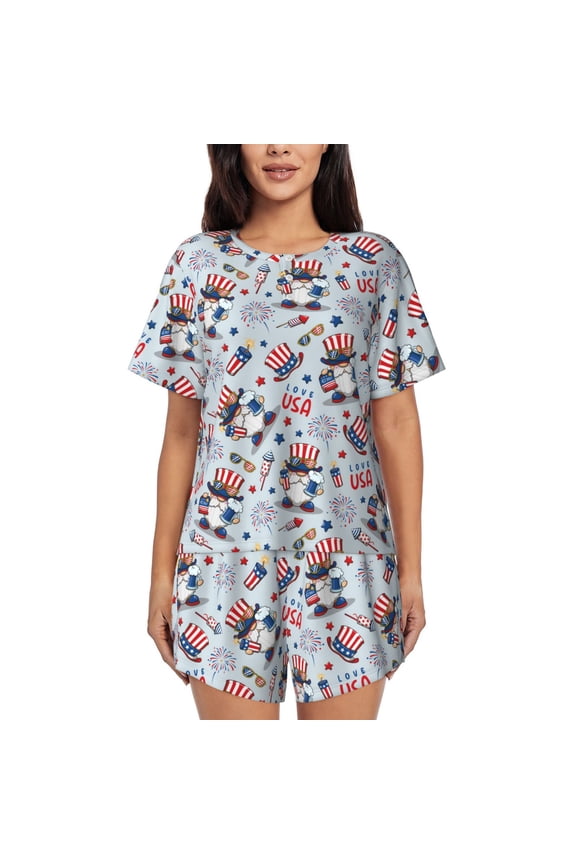 I Love USA for 2 Piece Short Sleeves Pajama Sets Casual Lounge Sleepwear Ladies Pjs Sets with Pocket-XX-Large
