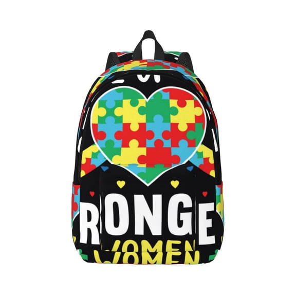 Rateoe I Love With Autism Pattern Canvas College Laptop Backpack,Travel Daypack,Durable Rucksack Travel Notebook Bag School Backpack Book Bag for Men Women-Medium