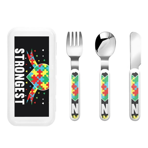 Rateoe I Love With Autism for Stainless Steel Kids Silverware Set - Child and Toddler Safe Flatware - Children's Knife, Fork And Spoon Set