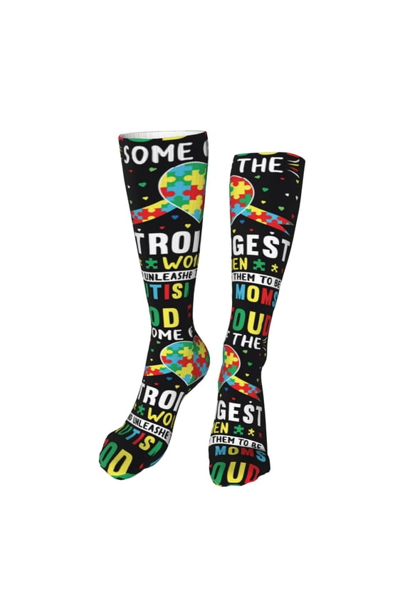 I Love With Autism print Women's Men's Novelty 20in Crew Socks Cotton Socks Knee High Socks for Walking,Running,Nurses,Pregnancy-One Size