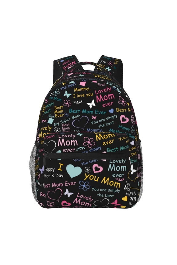 I love you Mom Pattern Casual Backpack for School, Work, Travel  Adjustable Straps, Multiple Compartments  Ergonomic Design, Fits Laptops and Tablets