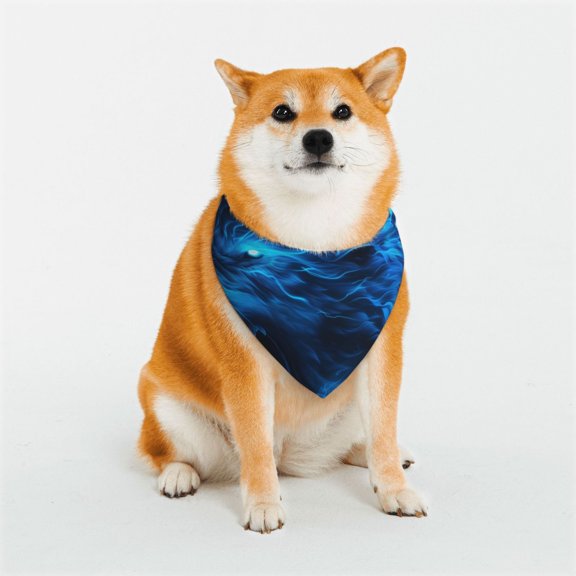 Rateoe Ice Blue Fire Wolf Print Pet Scarf for Dogs and Cats – Stylish Reflective Design, Breathable & Durable Pet Bandana with Quick-Release Buckle-Large
