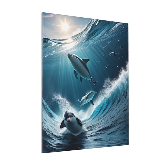 Rateoe Ice Blue Ocean Cute Dolphin A Pattern Decorative Picture – Unique Modern Wall Art, Ready-to-Hang Canvas Print for Home (Vertical)