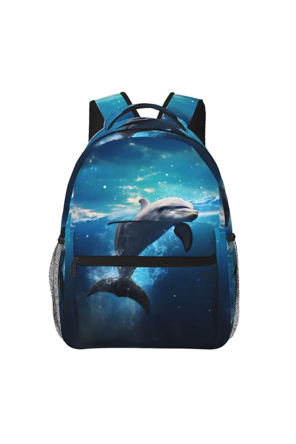 Ice Blue Ocean Cute Dolphin Pattern Casual Backpack for School, Work, Travel Adjustable Straps, Multiple Compartments Ergonomic Design, Fits Laptops and Tablets