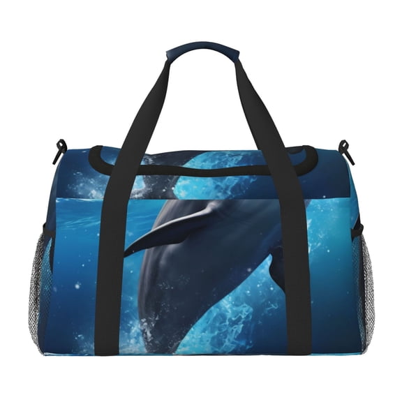 Rateoe Ice Blue Ocean Cute Dolphin Pattern Gym Bag for Women, Duffle Bag for Travel with Wet Pocket, Carry on Weekender Bags for Women, Water Resistant Travel Bag Duffel Bag