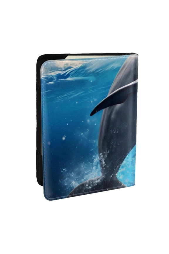 Ice Blue Ocean Cute Dolphin Pattern Passport Holder Wallet Leather Mulit-purpose Travel Wallet Credit Cards Case ,Passport Cover for Women Men-6.5 in