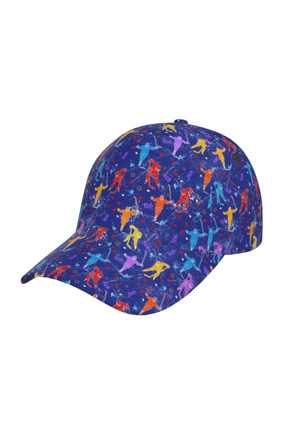 Ice Hockey Players With Puck Pattern Mens Baseball Cap  Adjustable Curved Brim Hat, Soft Cotton Sports Cap for Outdoor, Casual, and Everyday Wear, Comfortable & Breathable