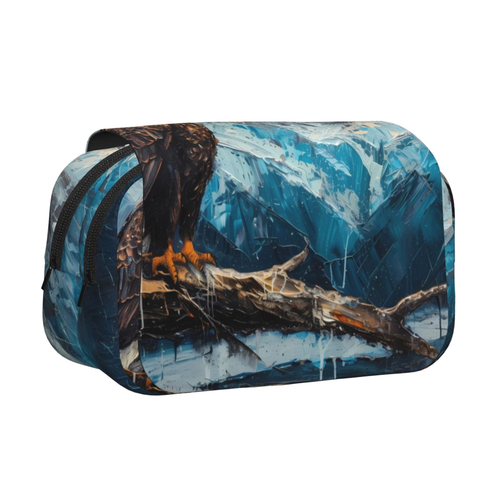 Rateoe Iceberg Bald Eagle Pattern Double Clamshell Pen Case, Storage Organizer with Two Zipper Compartments– Holds Up to 50 Pencils & Pens
