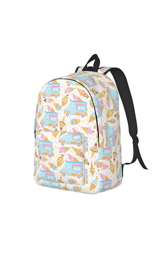 Icecream Truck Pattern Durable Canvas Backpack for Men & Women – Stylish & Lightweight – Adjustable Straps, Multiple Pockets – Fits 15-17 Inch LaptopsSmall