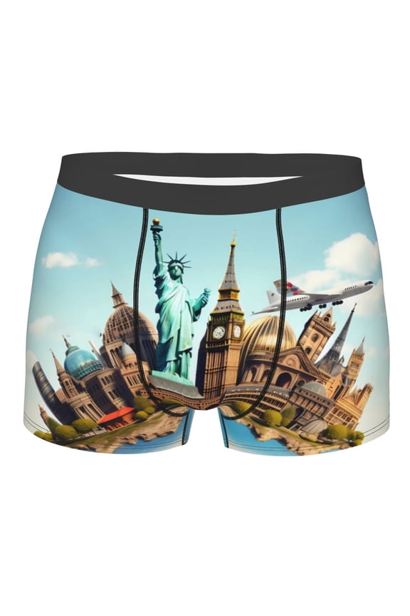 Iconic Global Landmarks Mens Boxer Briefs Poly Spandex Performance Boxer Briefs Underwear Hem Boxer Briefs - X-Large