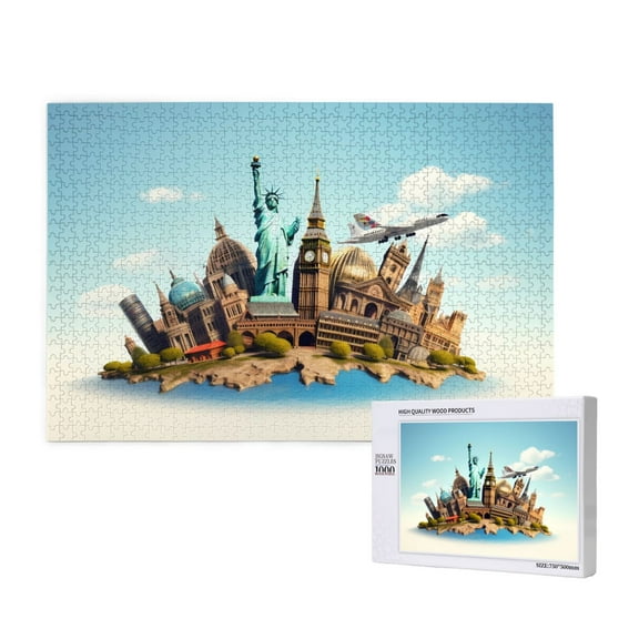 Rateoe Iconic Global Landmarks Pattern Wooden Picture Puzzle ,1000 Piece Jigsaw Puzzle ,Family Fun Puzzle, Home Dcor Puzzle, Gift Puzzle(Horizontal style)