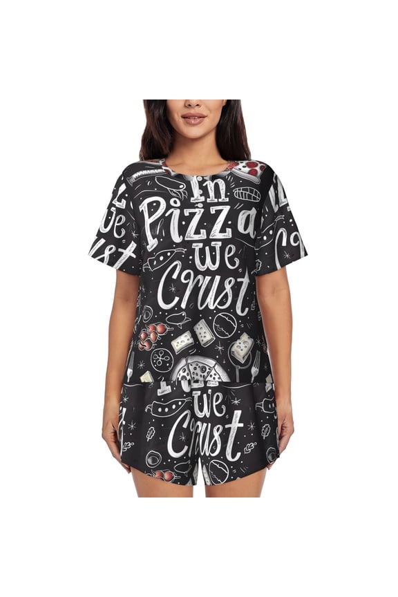 In Pizza We Crust Art Pattern Women's Short-Sleeved Pajama Set - 2 Piece Soft and Lightweight Sleepwear Set-XX-Large