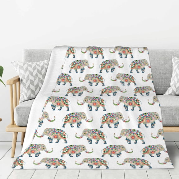 Rateoe Indian Elephant Pattern Flannel Throw Blanket, Ultra-soft Blanket for Bed, Couch, Car, Hypoallergenic Anti-pilling blanket-40"x30"(Vertical)