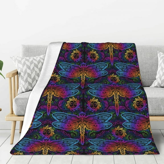 Rateoe Indian Mandalas Dragonfly Pattern Flannel Throw Blanket, Ultra-soft Blanket for Bed, Couch, Car, Hypoallergenic Anti-pilling blanket-50"x40"(Vertical)