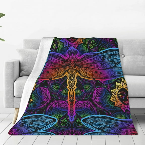 Rateoe Indian Mandalas Dragonfly Print Fuzzy Fleece Throw Blanket Extra Large,Super Soft,Fluffy and Warm Blankets for Couch,Bed,All Season Use (60"x50")