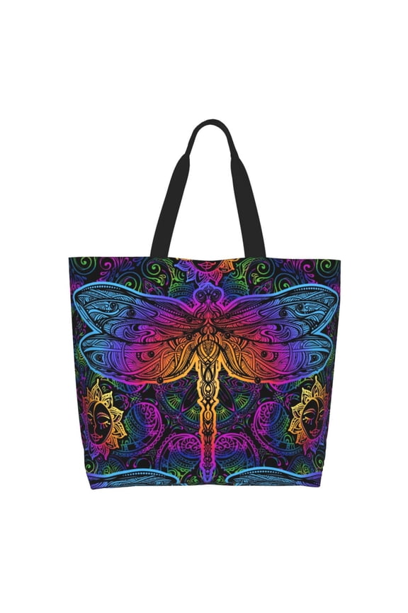 Indian Mandalas Dragonfly Tote Bag - Waterproof Lightweight Handbags Travel Shoulder Bag for Hiking Yoga Gym Swimming Travel Beach
