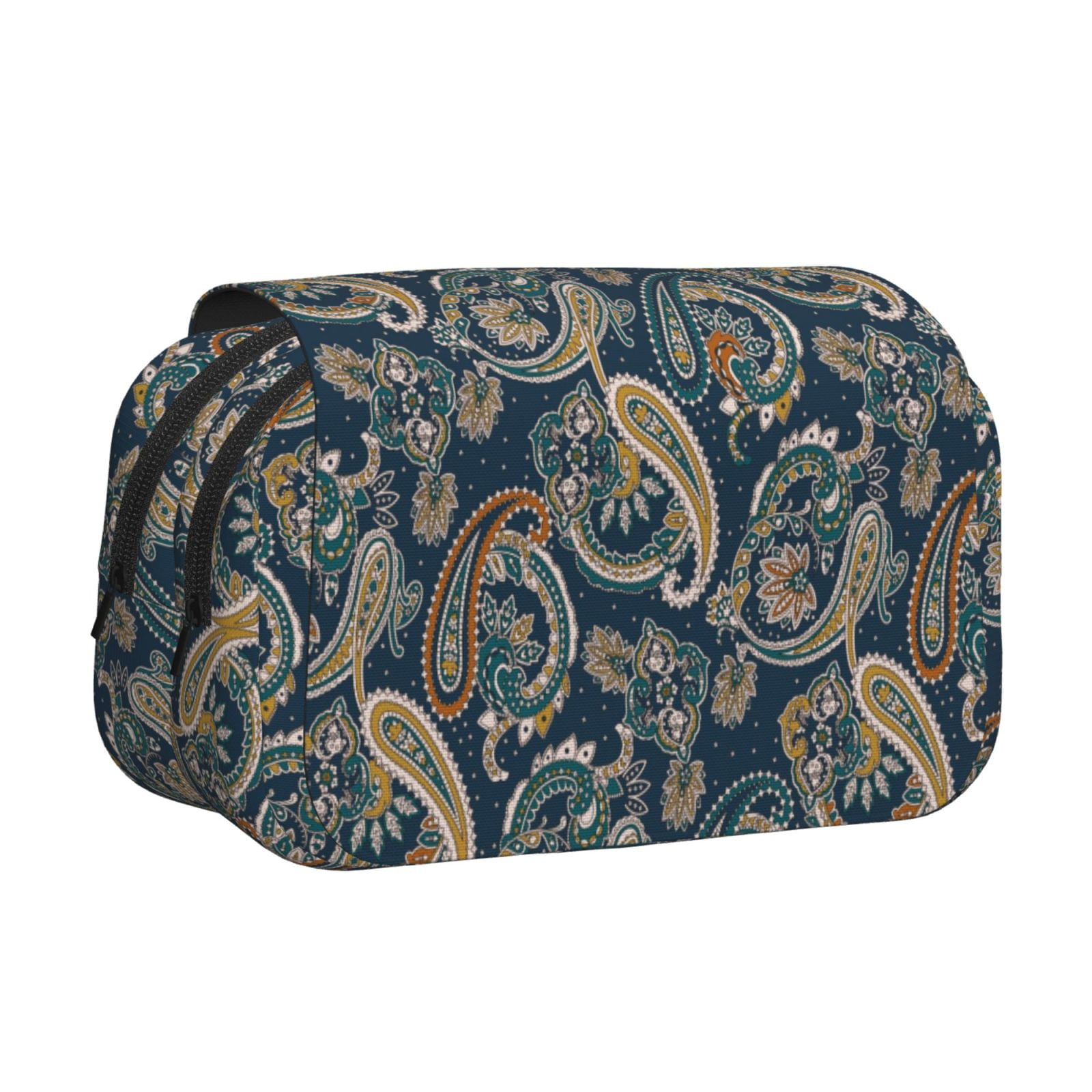 Rateoe Indian Paisley 2 Pattern Double Clamshell Pen Case, Storage Organizer with Two Zipper Compartments– Holds Up to 50 Pencils & Pens