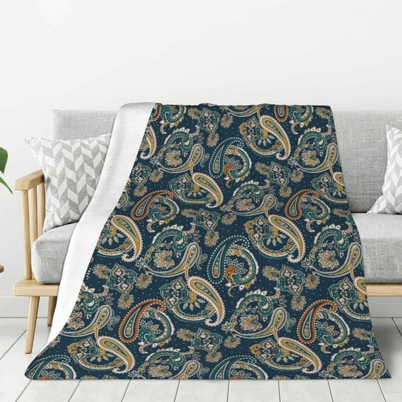 Rateoe Indian Paisley 2 Pattern Flannel Throw Blanket, Ultra-soft Blanket for Bed, Couch, Car, Hypoallergenic Anti-pilling blanket-60"x50"(Vertical)