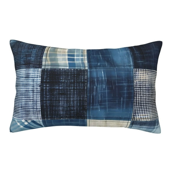 Rateoe Indigo Patchwork Quilt Pattern Pillow Covers with Invisible Zipper(Pillows are not Included) Standard Pillowcases-16"x24"