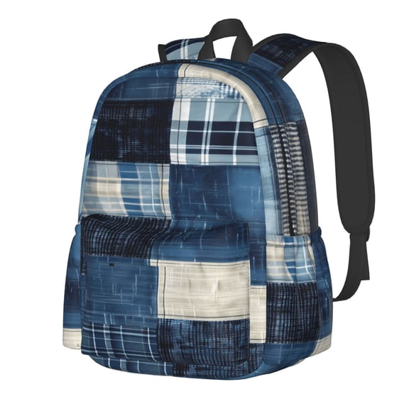Rateoe Indigo Patchwork Quilt Pattern Student Backpack,Backpack for School,Lightweight Bag,Travel Backpack,Outdoor Backpack,Large Capacity Backpack
