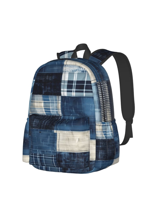 Indigo Patchwork Quilt Pattern Student Backpack,Backpack for School,Lightweight Bag,Travel Backpack,Outdoor Backpack,Large Capacity Backpack