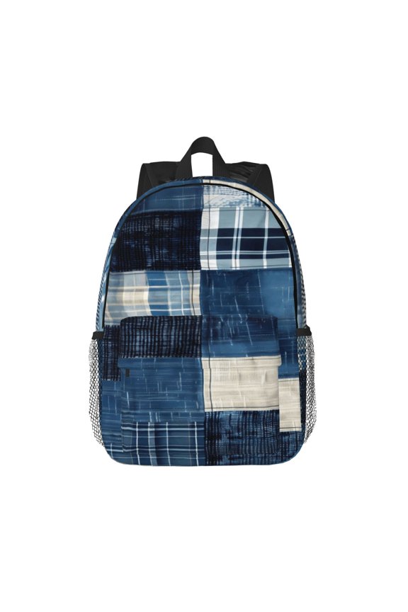 Indigo Patchwork Quilt Pattern Student Backpack Water-resistant Backpack 15-inch Laptop Backpack Lightweight Adjustable School Backpack