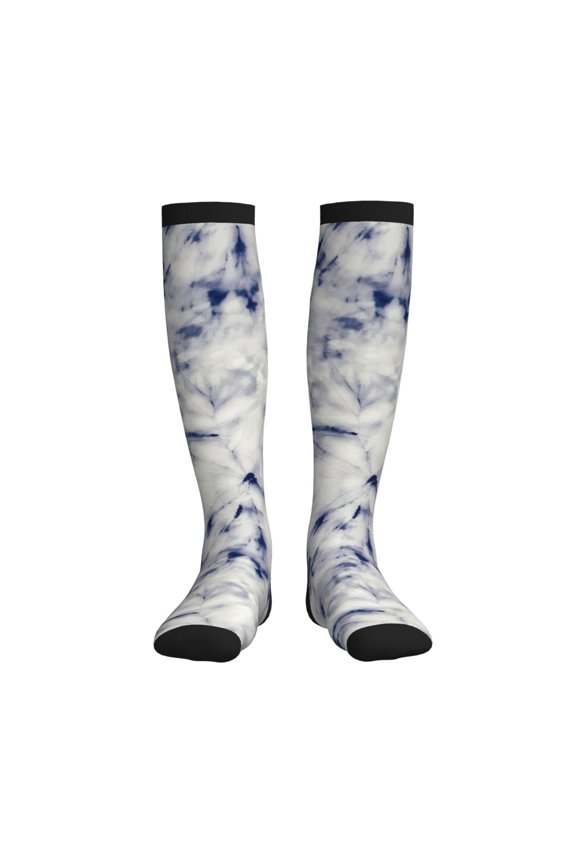Indigo Tie Dye Compression Socks for Women and Men 20-30mmHg-Circulation Support Socks Knee High Nurse Pregnant Running Medical and Travel Athletic