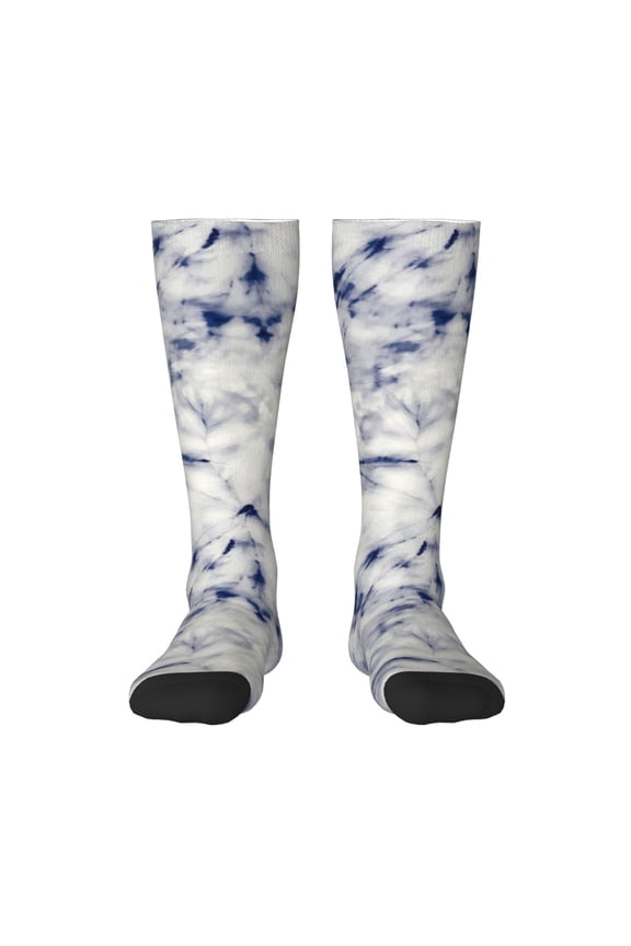 Indigo Tie Dye Pattern Women’s Knee High Crew Socks,Trouser Socks Comfortable, Breathable, Moisture-Wicking and Soft